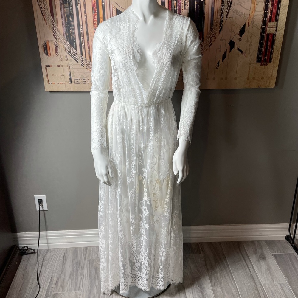 Boho Cottagecore White Lace Gown